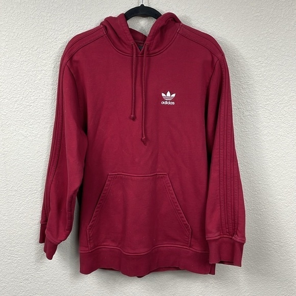Vintage Adidas Adicolor Hoodie Sweatshirt 3 Stripe Long Sleeves Red Sz S - Picture 1 of 10